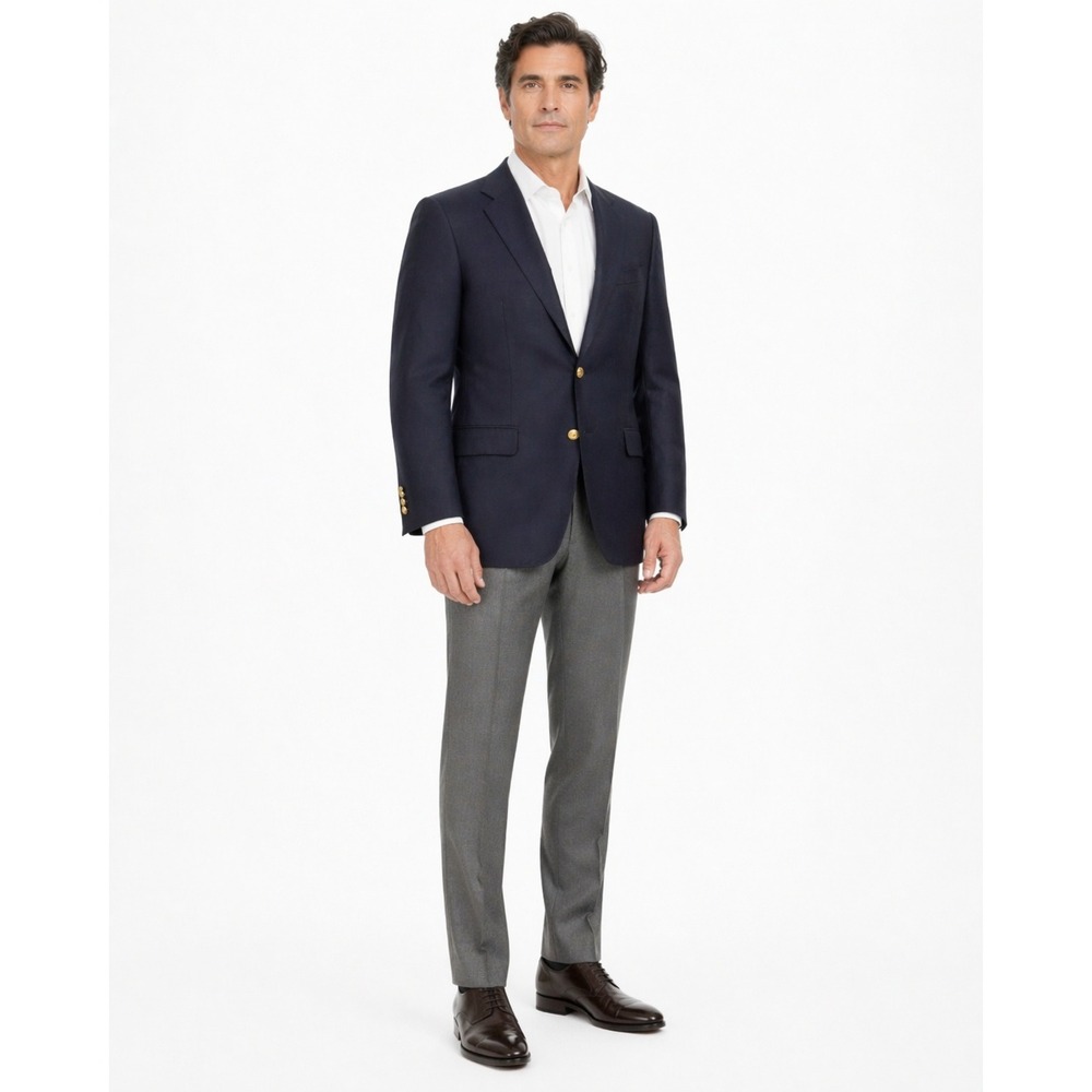 Joseph Abboud Loro Piana Wool Blazer Mens Navy Blue Gold Button Sport Coat USA